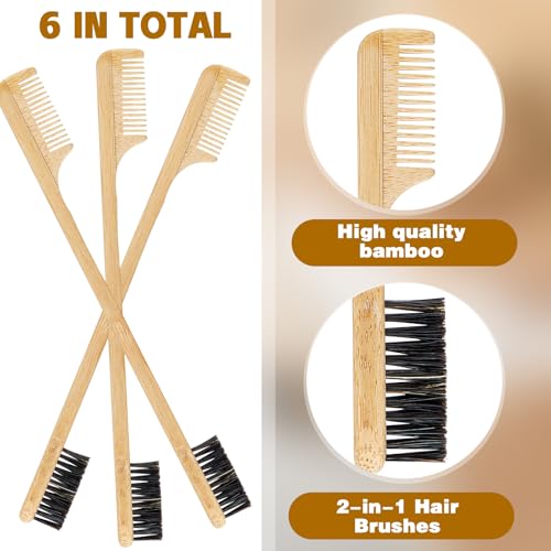 Geiserailie 3 Pieces Moustache Comb and Brush Beard Edge Brushes 2-in-1 Sapling Wood Mustache Comb Gentle Control Bamboo Eyebrow Hair Tool