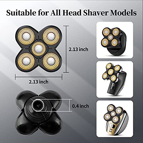 Replacement Head for Electric Shaver 5D Close Mens Electric Razor Head Waterproof Head Shavers for Men Replacement Head Wet & Dry Bald Shavers Blade (Gold)