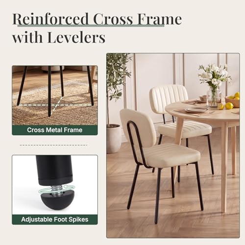 Set of 2 Dining Chairs with Waterproof PU Leather, Ergonomic Shell Design - Beige White