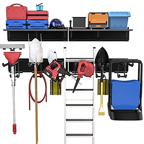 96-Inch Black Garage Storage Rack with Wall Mount Overhead Shelves - Heavy Duty Steel