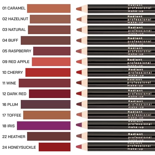 Radiant Professional Waterproof Lip Liner Pencil - Long Lasting Lip Liner for Defined Lips - Soft & Creamy Lipliner with Vitamin E - 1.20gr, (11 WINE)