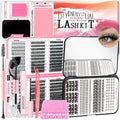 DIY Eyelash Extensions Kit with Spike Lash Cluster 802Pcs D Curl Wispy Individual Lashes Kit with Lash Bond and Seal,Quick Glue Remover Tweezers Eyelash Brush Mini Applicator