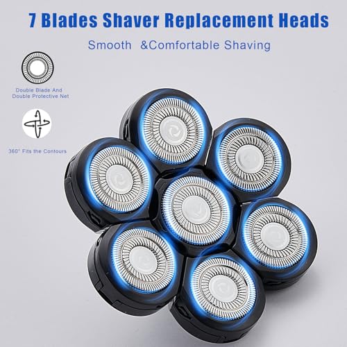 Black 7-Blade Replacement Shaver Heads for Bald Head & Face - 2 Pack
