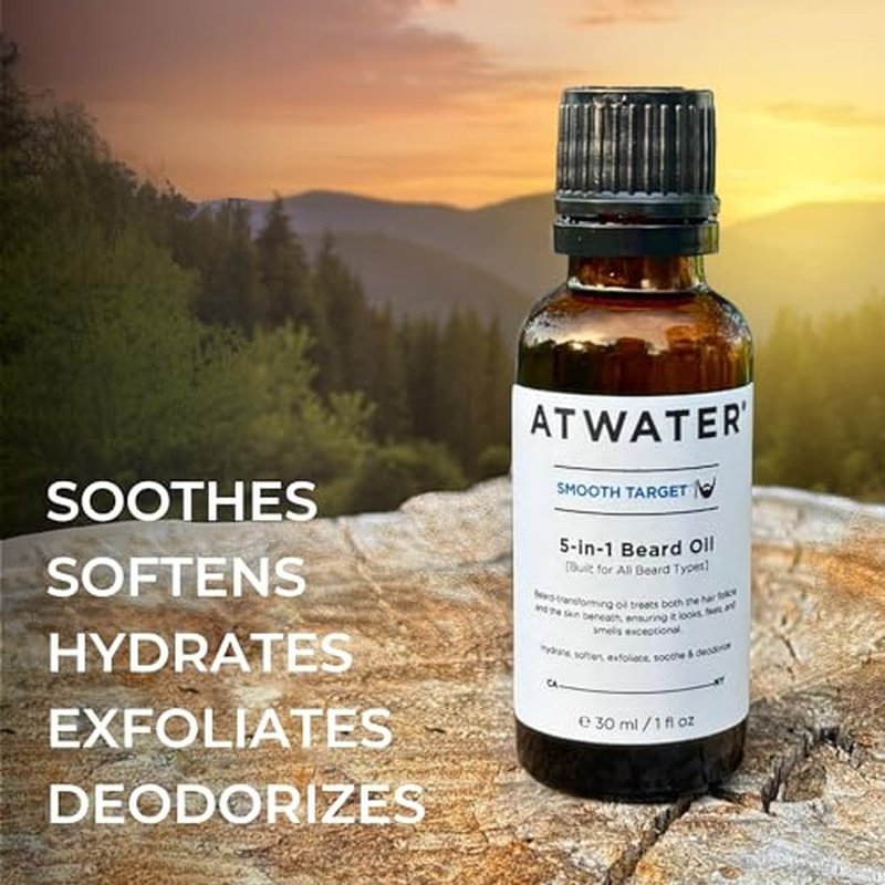 ATWATER Smooth Target 5-in-1 Beard Oil, Men's Beard Conditioner with Argan Oil and Lavender, Hydrates and Softens Facial Hair - .34 oz