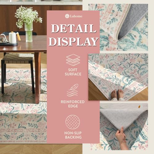 Pink Bedroom Rug 5x7 Blush Pink Floral Washable Nursery Carpet for Girls Room
