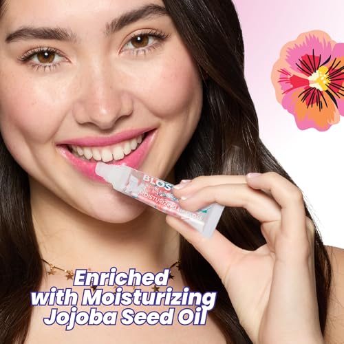 Blossom Lip Gloss Tubes, Cotton Candy Scented Thick Clear High Shine Moisturizing Flower Lip Gel with Nourishing Jojoba Seed Oil, Infused with Real Flowers, 0.3oz, Cotton Candy