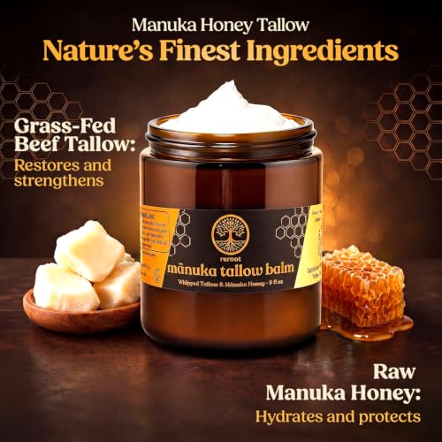 Manuka Honey Beef Tallow Face Moisturizer 9 Fl Oz - Unscented Hydrating Balm for Men Women Kids & Babies - 2 Ingredients