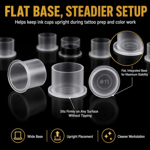 Large 1000pcs Disposable Tattoo Ink Caps with Wide Flat Base - Clear, Spill-Proof, Professional Supplies