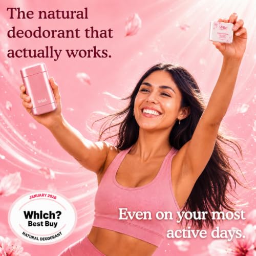 Wild Aluminum Free Natural Deodorant Starter Kit - Pink Refillable Case & 24H Odor Protection - Fresh Cotton & Sea Salt Scent