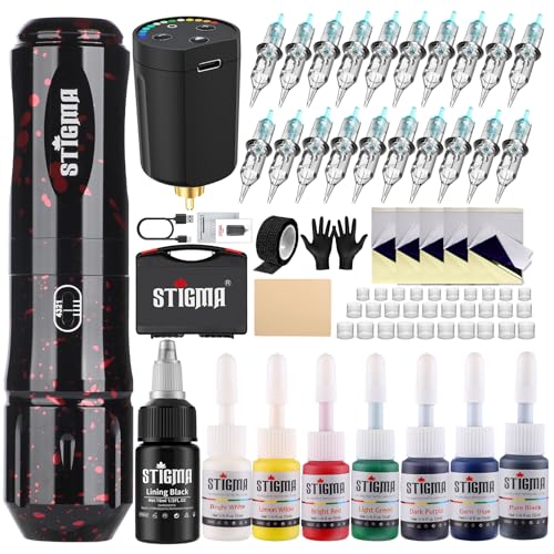 Wireless Tattoo Pen Kit for Beginners with 1400mAh Battery and 20 Cartridges - Black