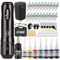 Wireless Tattoo Pen Kit for Beginners with 1400mAh Battery and 20 Cartridges - Black