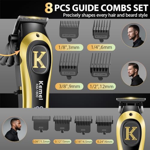 KEMEI Professional Clippers and Trimmers Set, Cordless Hair Clippers Trimmers for Men, Rechargeable Barber Hair Cutting Kit