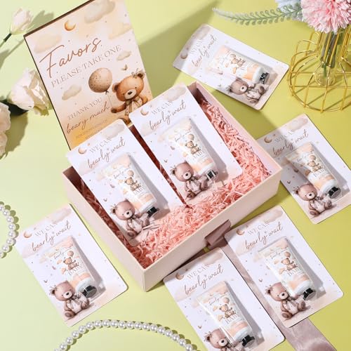 30 Pack We Can Bearly Wait Baby Shower Hand Cream Baby Shower Favors Games Prizes Party Favors with 1 Wooden Stand for Guests for Gender Reveal Souvenirs, Gift Bags Stuffers