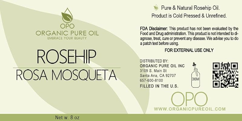 Rosehip Oil 8 oz - Organic Cold-Pressed Unrefined Vegan Skin & Hair Treatment