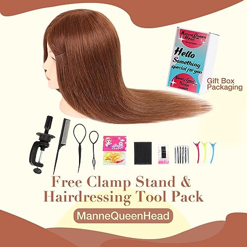 MannequeenHead Mannequin Head with 100% Human Hair - Brown, 20-22 Inch Styling Head