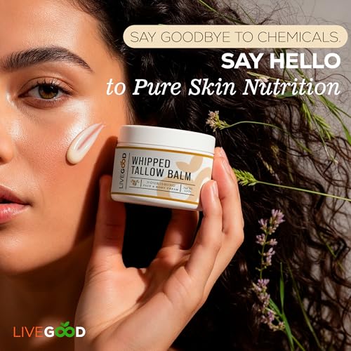 LIVEGOOD Whipped Tallow Balm, Grass Fed Beef Tallow for Skin with Vitamins A, D, E, K, Deeply Moisturizing Beef Tallow Moisturizer for Face and Body Hydration (2 oz)