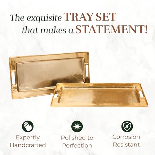 Beaufort Rectangular Gold Bar Tray Set of 2 - Elegant Decorative Home Accent