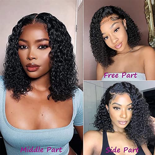 Natural Color 13x6 Curly Bob Lace Front Wig - 14 Inch Human Hair, Pre Plucked with Baby Hair, Wet & Wavy Style, 180% Density
