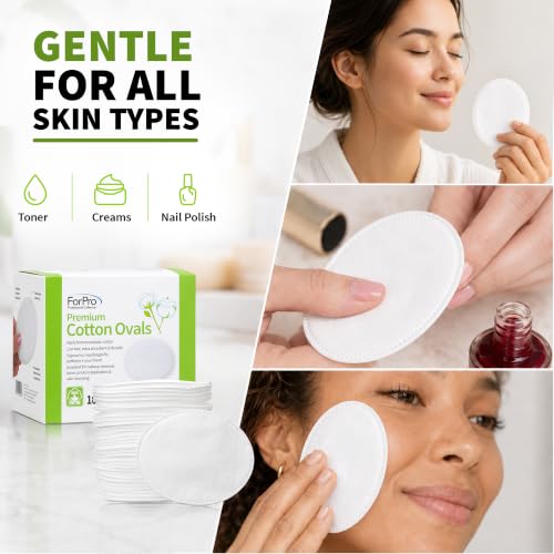 Premium 3-Inch Cotton Ovals 600 Count - Hypoallergenic & Plush Makeup Remover