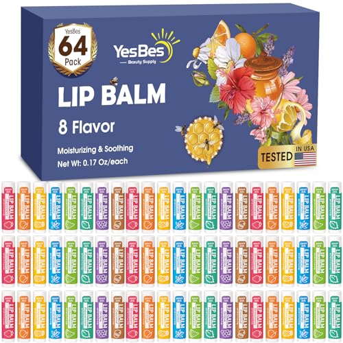 YesBes 64 Pack Natural Lip Balm Set with Vitamin E & Coconut Oil - D-64P