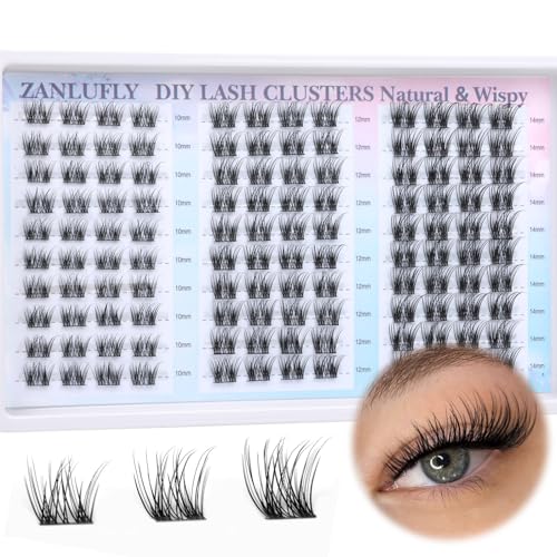 Lash Clusters Natural Eyelash Clusters D-Curly Cluster Lashes zanlufly Wispy Individual Lashes Cluster Eyelash Extension 10 12 14MM DIY Lash Extension