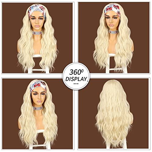 Blonde Synthetic Body Wave Wig with Headband - 26 Inch