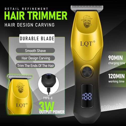 Men's Hair Clippers with LED Display & Detail Trimmer, 2-Piece Cordless Grooming Set, Professional Home Barber Equipment (Black Gold)