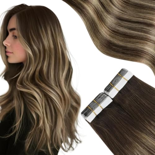 Brown Ombre Tape-In Hair Extensions 14 Inch Human Hair Balayage #4/27/4 - 20pcs