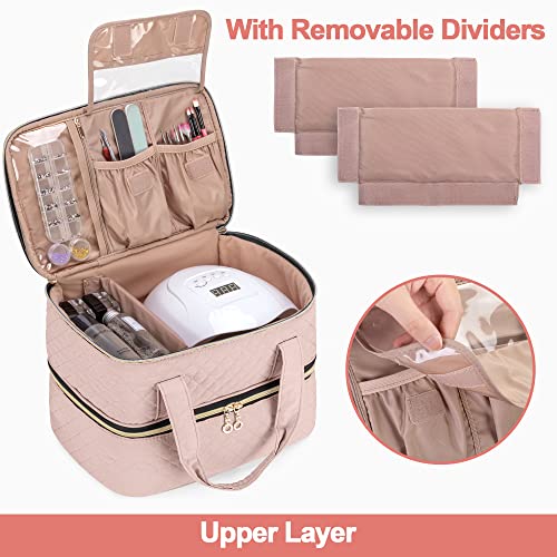 Dusty Rose Nail Polish Organizer Case Holds 50 Bottles & Nail Lamp