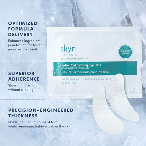 Skyn ICELAND Hydro Cool Firming Under Eye Patches, Instant Cooling for Puffy, Tired Eyes with Peptides and Coenzyme Q10, 10 Minute Treatment, Vegan, All Skin Types, 8 Pairs