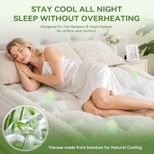 Queen Size BDEUS Dual Layer Memory Foam Mattress Topper with Cooling Gel, White