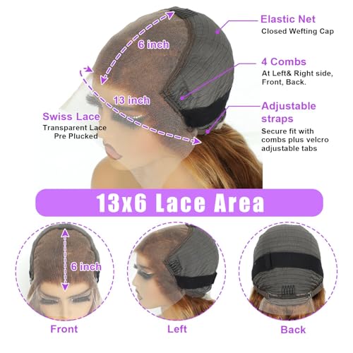 Honey Blonde Highlight Lace Front Human Hair Wig 18 Inch Deep Wave 13x6 - Vari of 18 Inch / 4/27 Highlight