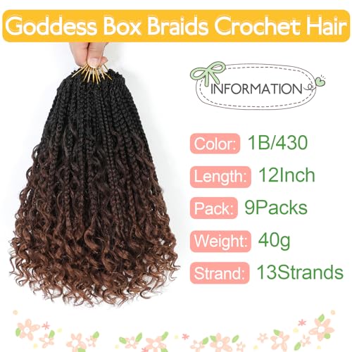 12 Inch Goddess Box Braids Crochet Hair - 9 Packs Boho Box Braid with Curly Ends - Pre-Looped Synthetic Hair for Women, 1B/4/30# Variation of THIS listing