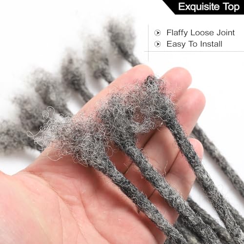 Salt and Pepper Loc Extensions - Grey Black 0.6cm 8 Inch 30 Strands Handmade Human Hair
