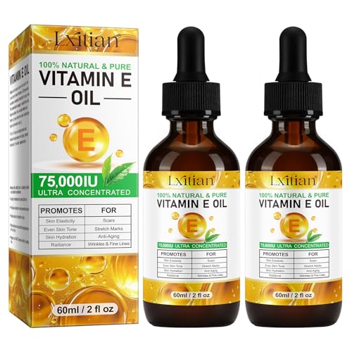 Vitamin E Oil for Skin,75,000 IU Pure Vitamin E Oil for Face, Hair,Nail & Body Tightening Plump Skin,Reduce Fine Lines & Scars,Moisturizing & Smooth,Non-GMO