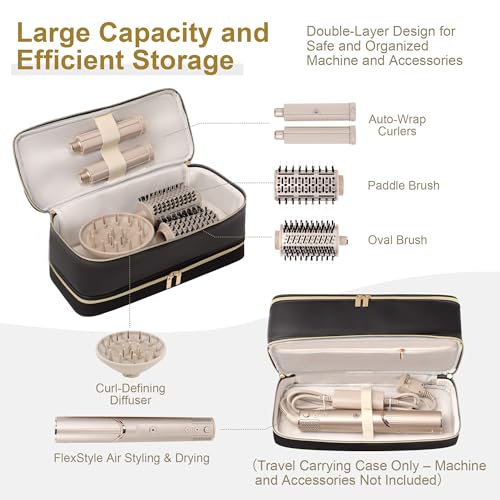 Travel Carrying Case for Dyson Shark Flexstyle Revlon Hair Dryer Airwrap, Double-Layer Dyson Airwrap Travel Case Shark Hair Tools Storage Bag for Airwrap Styler and Attachments, Black
