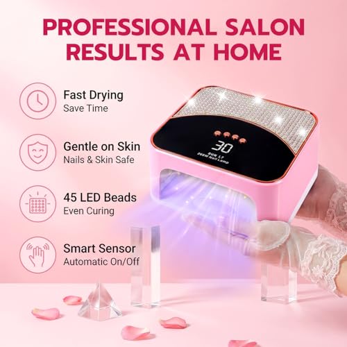 268W UV LED Nail Lamp with 4 Timers - Pink, Removable Base, Fast Curing