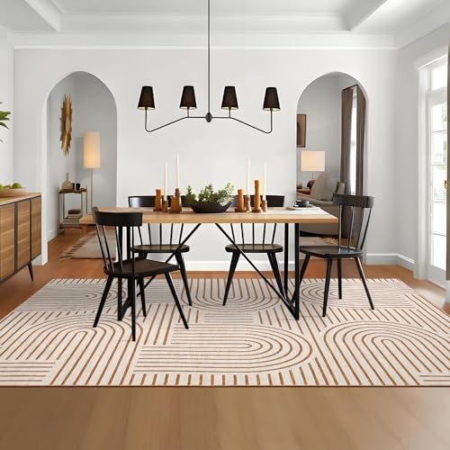 ROYHOME 6x9 Orange Washable Non-Slip Area Rug - Modern Rainbow Design