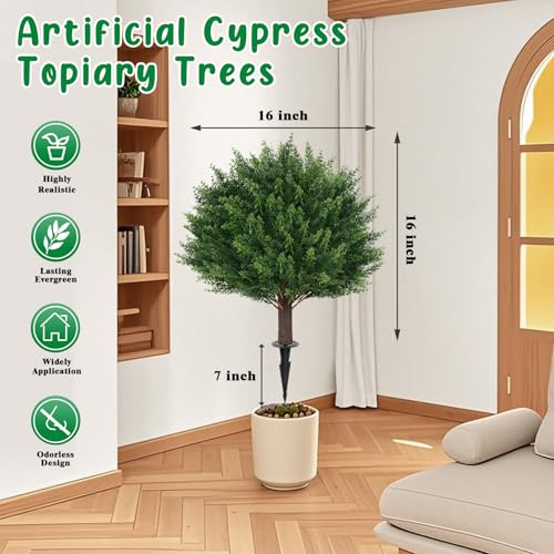 Grooy Artificial Cedar Ball Topiary Tree Set of 4 UV-Resistant Outdoor Decoration
