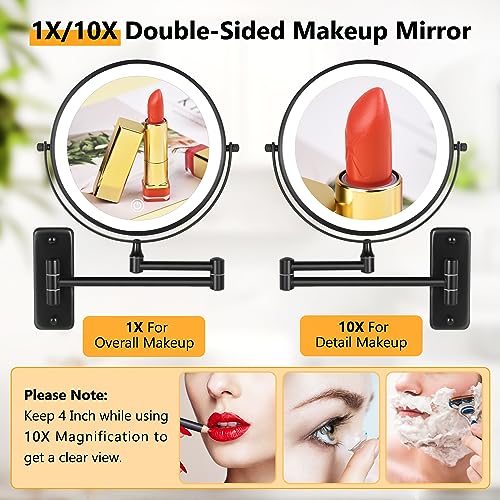 DECLUTTR 8-Inch Rechargeable LED Wall-Mounted Makeup Mirror 10X Magnification Black