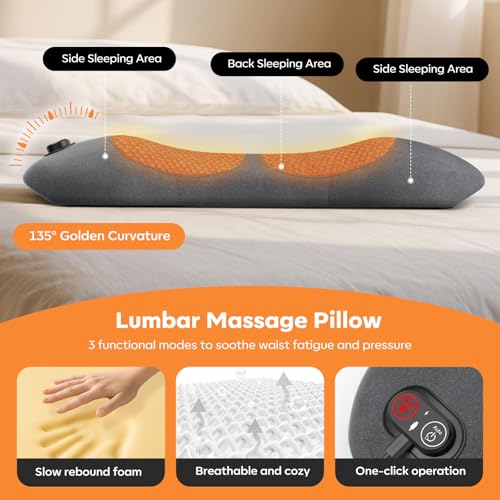 Cordless Back Massager with Heat Vibration & Traction - Rechargeable Lumbar Pillow