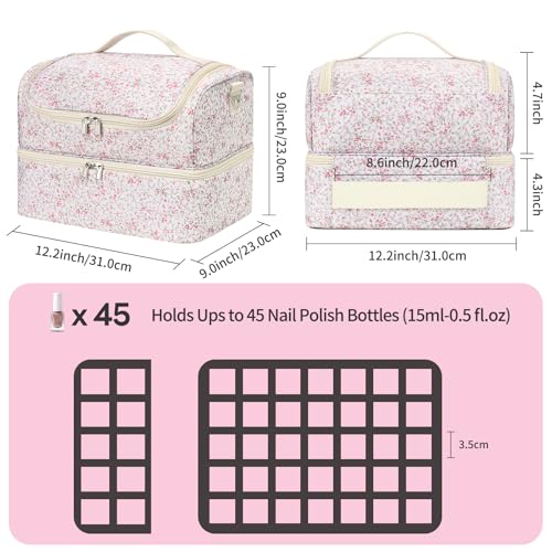 Nail Polish Organizer Bag - Nail Organizers and Storage Case Holds 45 Bottles & Nail Lamp, Travel Nail Tech Carrying Bag for Nail Supplies, Manicure Tools, Nail Kit, Nail Tech Gifts for Women