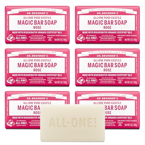Dr. Bronner's Rose Castile Bar Soap 5 oz Pack of 6 - Natural Organic Vegan