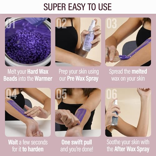 Tress Wellness Waxing Kit for Sensitive Skin ? Safe for Face & Skin, Prep & Aftercare Spray, Easy to Use ? At-Home Kit for Face, Bikini, Brazilian & Full Body - Digital Display, Pink