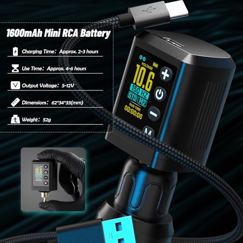 RHEIN Wireless Rotary Tattoo Pen Kit for Beginners - Complete Starter Set with 2 Power Supplies & Needles