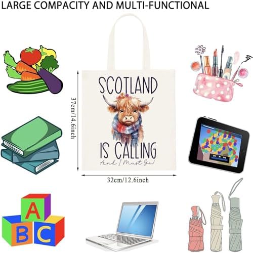 WCGXKO Highland Cow Scottish Tote Bag - Scotland Travel Gift
