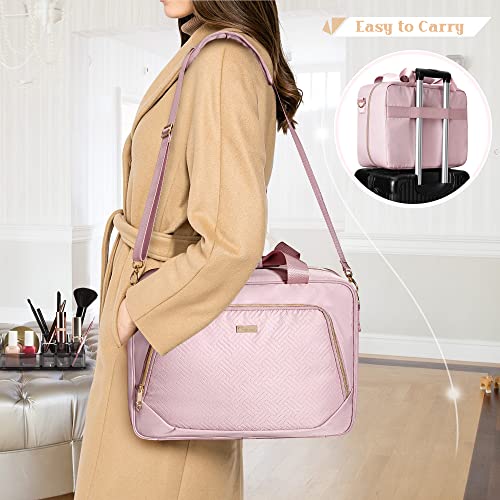 Professional Makeup Artist Travel Case with 4 Detachable Cosmetic Bags, Large Make up Organizer Bag with Makeup Kit Storage Section and Hair Tools Pocket, Pink (Empty Bag Only)