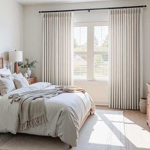 Drapenova 72W x 96L Oatmeal Linen Pleated Semi Sheer Curtains - 2 Panels