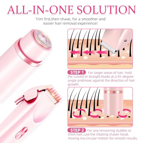 Bikini Trimmer for Women, 2 in 1 Electric Razors for Women, Dermave Bikini Shaver, IPX7 Waterproof & Easy Cleaning, Ceramic Blade, 120 Min Cordless Runtime, Ultra Low Silent(Pink).
