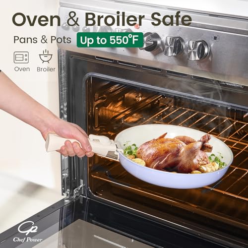 Chef Power 19-Piece Ceramic Nonstick Cookware Set with Detachable Handle - Light Purple